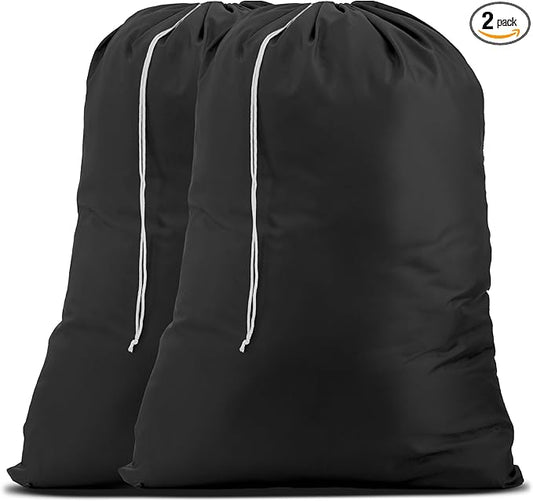 Handy Laundry Nylon XL - Large Capacity with Locking Drawstring, Machine Washable, Fits Laundry Baskets or Hampers, Holds 3 Loads of Clothes - Black (Pack of 2)
