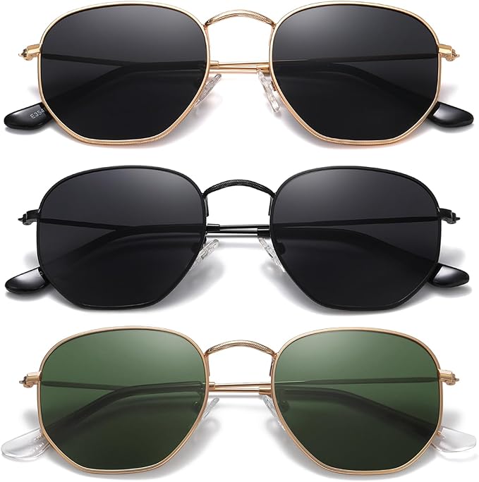 MEETSUN Polarized Hexagon Sunglasses for Women Men Polygon Square Sun Glasses UV400 Protection Metal Frame