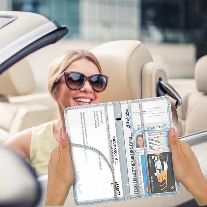 Car Registration and Insurance Card Holder, Document Holder for Cards, Driver Vehicle License Document Glove Box Compartment Organizer, Car Essentials For Women