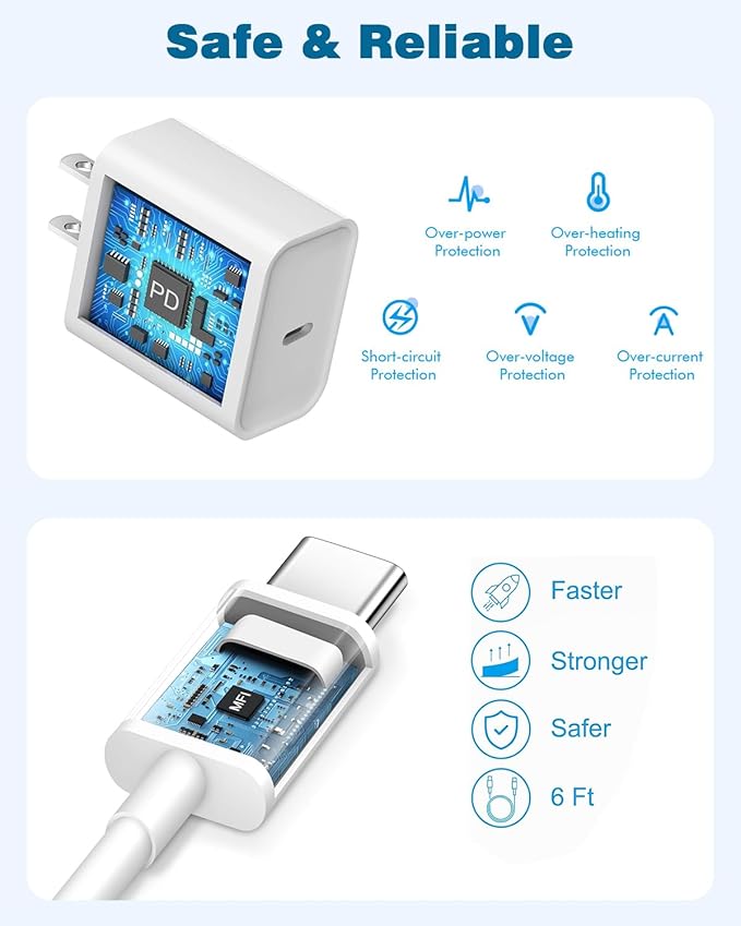USB C Charger for iPhone 16/15 Charger Fast Charging,Type C Charge Apple Fast USB C Wall Chargers Block Adapter 6FT Long USBC Charging Cable Cord for iPhone 16 Pro Max/iPhone 15 Plus/iPad Pro/Air/Mini