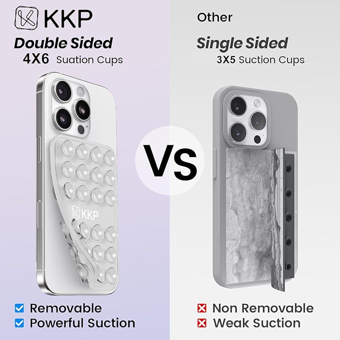KKP Classic MAX - Silicone Suction Phone Case Adhesive Mount - Hands-Free, Strong Grip Holder for Selfies and Videos - iPhone and Android Compatible - 2.6″ x 3.9″