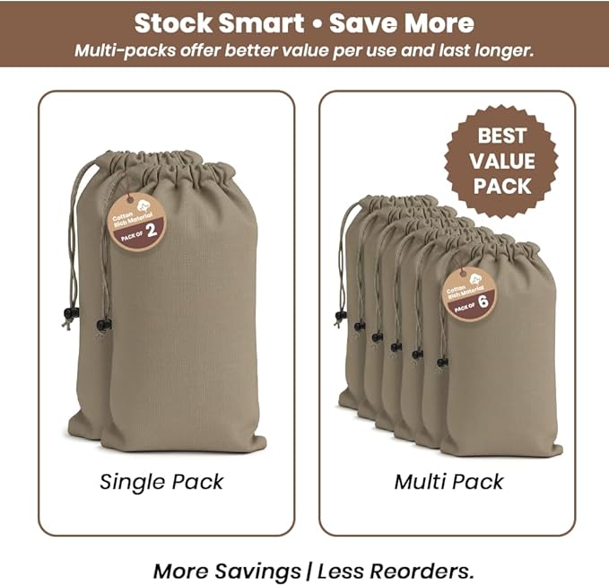 LFH Cotton Rich Shoe Storage Bags with Drawstring, Dustproof Breathable Reusable Organizer, Perfect For Travel, Dorm, Hotel, College, Gym, Easy to Carry Machine Washable 12"x17" (Pack of 2) - Chambray