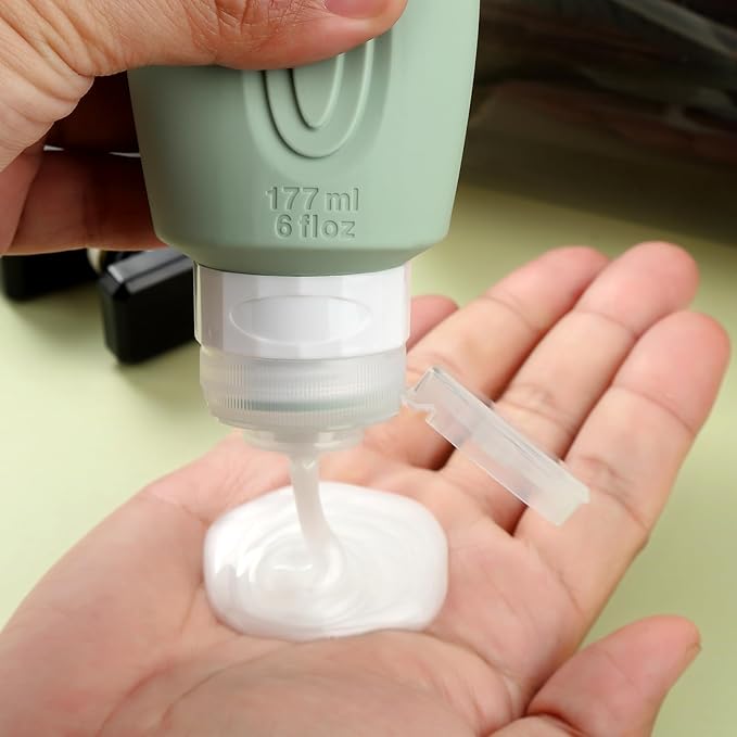 Travel Bottles for Toiletries, Large 6oz Oversize Containers, BPA Free Leak Proof Tubs Refillable Liquid Traveler Accessories with Toiletry Bag for Cometic Shampoo and Lotion Soap (4 Pack)