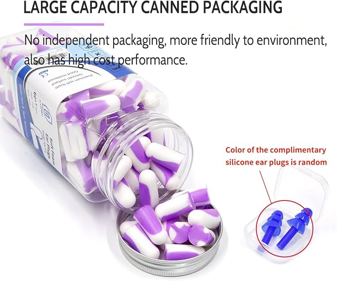 LYSIAN Ultra Soft Foam Ear Plugs Sleeping-Noise Cancelling Earplugs 38dB SNR - Sleep Ear Plugs Noise Reduction for Snoring, Mowing, Shooting Sound Block,Double Color Purple/White