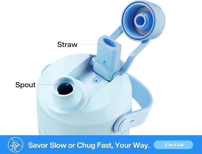 POWCAN 26 oz Insulated Water Bottle with 2-in-1 Straw and Spout Lid, Keep Cold 24H, Leak-Proof, Fits in Car Cup Holder, Stainless Steel Water Bottle for Sports, Travel, Gym, and School (Tidal Echo)