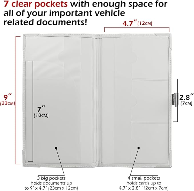 Auto Insurance and Registration Card Holder - Vehicle Glove Box Document Organizer - Car Essential Paperwork Holder for DMV, AAA, Contact Information Cards - Premium PU Leather Wallet Case - White