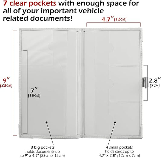Auto Insurance and Registration Card Holder - Vehicle Glove Box Document Organizer - Car Essential Paperwork Holder for DMV, AAA, Contact Information Cards - Premium PU Leather Wallet Case - White