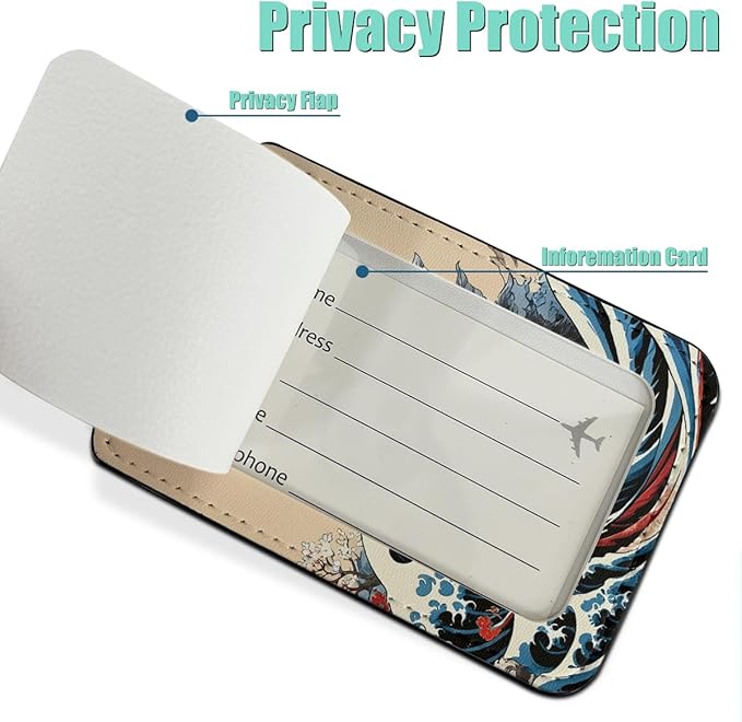 Funny Japanese Cat Luggage Tag, Suitcase Tags with Privacy Flap and Metal Loop, Luggage Tags for Suitcases, Identifiers Travel Essentials Bag Tag, Cat Lovers Gifts for Women Girls Friends