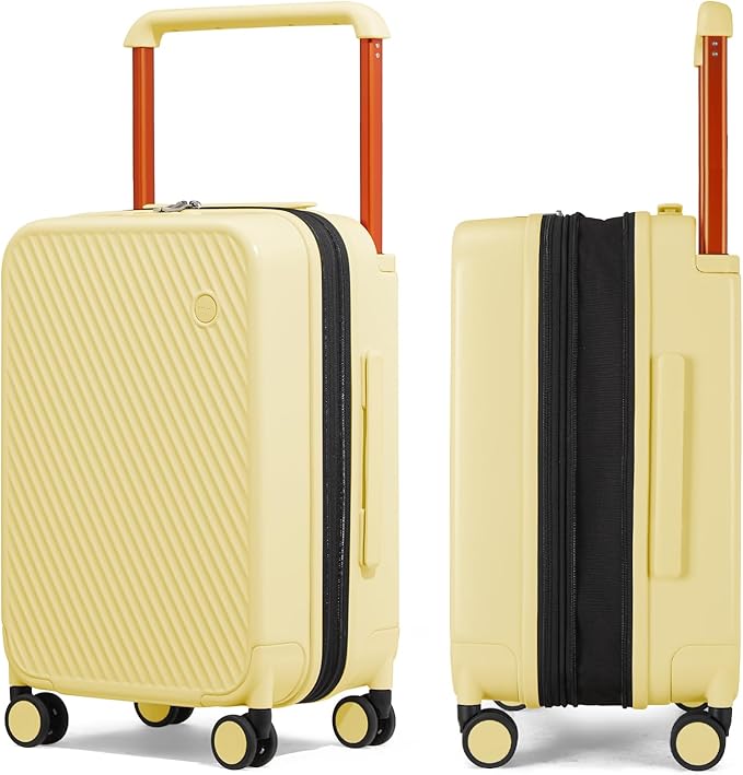 mixi Large Capacity Expandable Carry On Luggage Airline Approved 20'' Lightweight Luggage Wide Handle PC Hardshell Suitcases with Spinner Wheels & TSA Lock, Lark Yellow