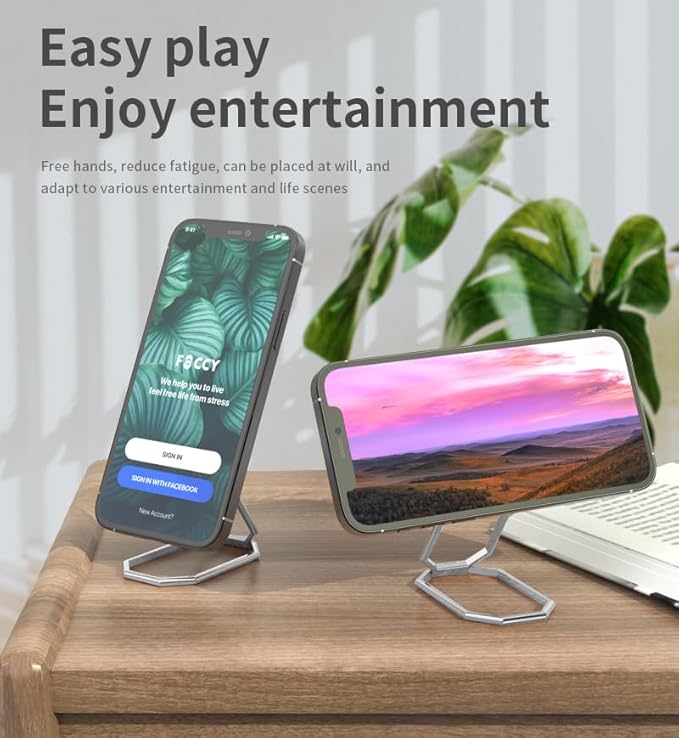 Phone Ring Holder Finger Kickstand Foldable Cell Phone Stand Upgraded 360°Rotation Metal Ring Grip Holder for Magnetic Car Mount Compatible with iPhone iPad Samsung Most Smartphone