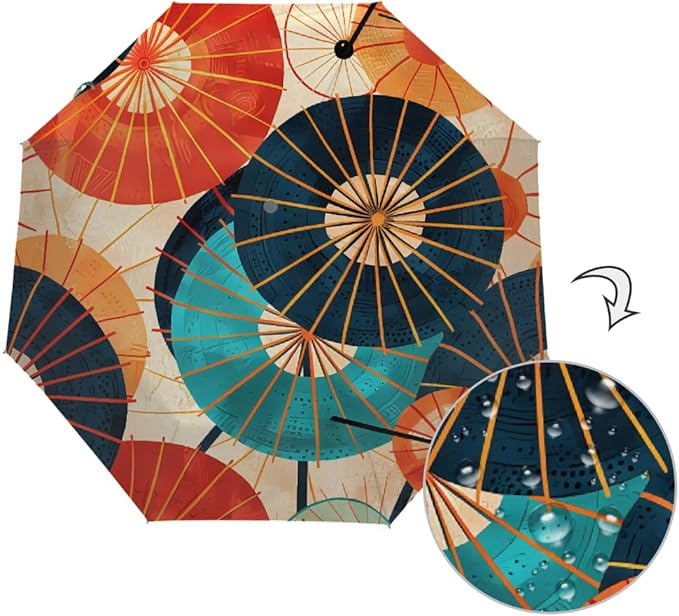 Windproof Travel Umbrella Retro Japanese Style Umbrella Compact Auto Open/Close Folding Umbrellas for Rain