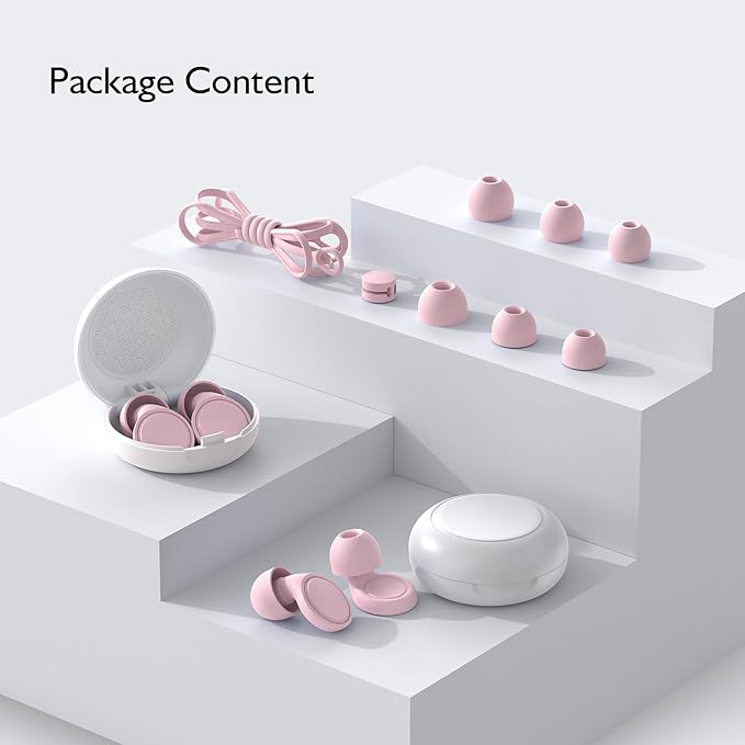 2 Pairs Ear Plugs for Sleeping, Soft Full Silicone Ear Plugs for Noise Reduction 25dB, Reusable Hearing Protection Earplugs for Concert, Focus, Noise Sensitivity, 8 Ear Tips in S/M/L - Pink