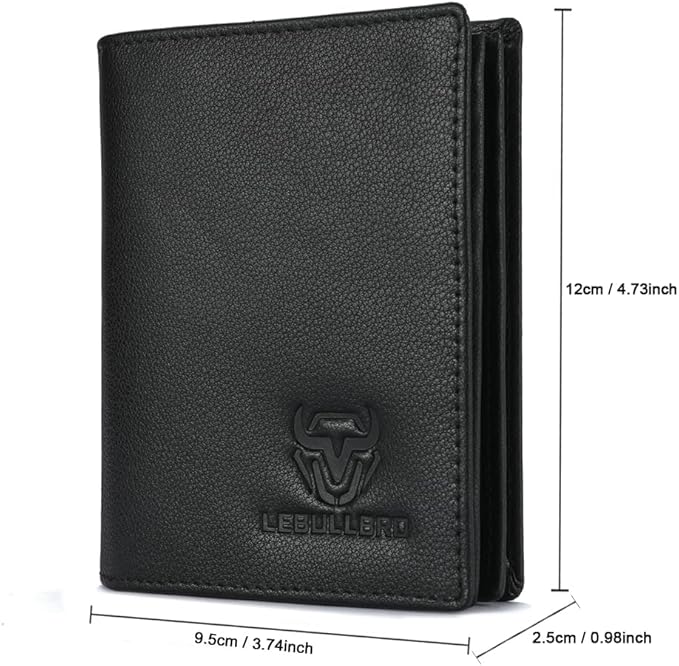 LEBULLBRO Genuine Leather Bifold Wallet RFID Blocking Wallet Large Capacity Purse Credit Card Holder for Men with 15 Card Slots (Black)