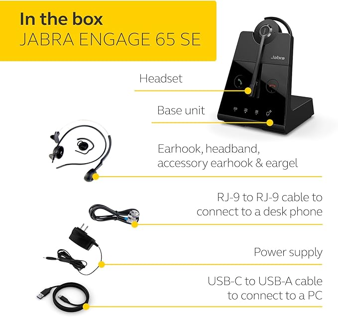 Jabra Engage 65 SE (Second Edition) Wireless Headset, Convertible – Telephone Headset with Industry-Leading Wireless Performance, Advanced Noise-Cancelling Microphone, All Day Battery Life - Black