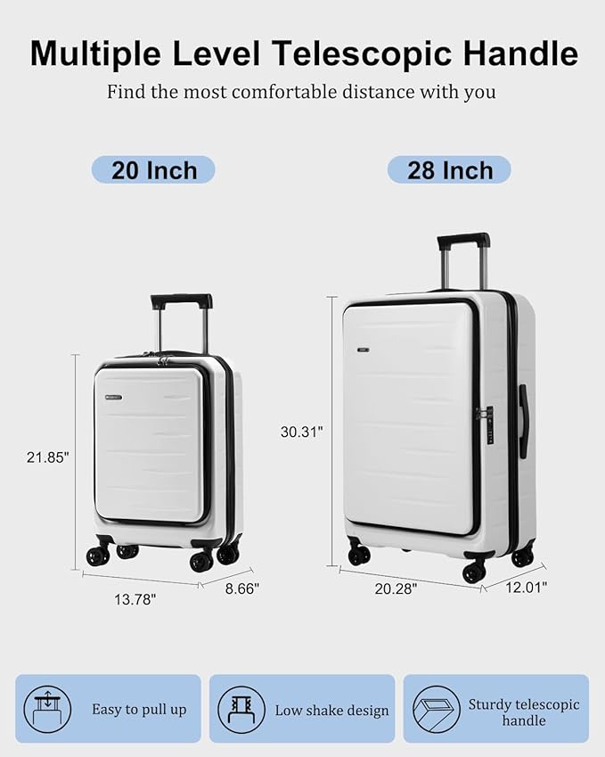 Luggage Sets 2 Pieces, 20 Inch Carry On Luggage and Expandable 28 Inch Checked Luggage with Spinner Wheels, Lightweight ABS+PC Hard Shell Suitcase with Front Opening, TSA Lock (White, 20/28)