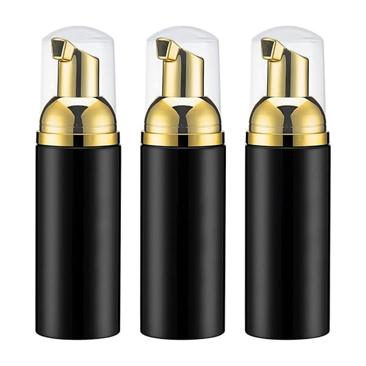 2oz Foam Pump Bottle (3PCS) Empty Travel Foaming Dispenser for Hand Soap, Lash Cleanser, Shampoo (60ml, Gold &Black