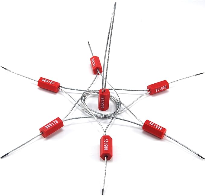 1000 Red Steel Cable Seals Metal Security Seals Tamper Resistant Seals Numbered Security Tags Safety Shipping Tags - Ties Self-Locking Padlocks for Containers Truck Trailer Tractor Cargo ISO 17712