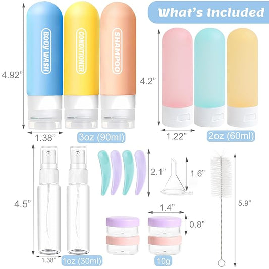 20 Pack Travel Bottles Set, TSA Approved Travel Size Toiletries Containers, Leak Proof Shampoo and Conditioner Bottles, Refillable Travel Essentials Toiletry Bottles (Light Color)
