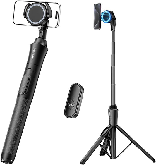 UBeesize 62'' Magnetic Selfie Stick Phone Tripod with Wireless Remote, Extendable Cell Phone Tripod Stand, Compatible with MagSafe, Cellphone Tripod for iPhone 17 16 15 14 13 12 and Android Phones