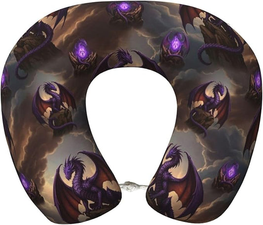 Neck Travel Pillow, Women Men Washable Airplane Car Pillows Cool Fierce Evil Dragon Art, Head Support Rest U Shaped Cushion Comfortable for Watching TV
