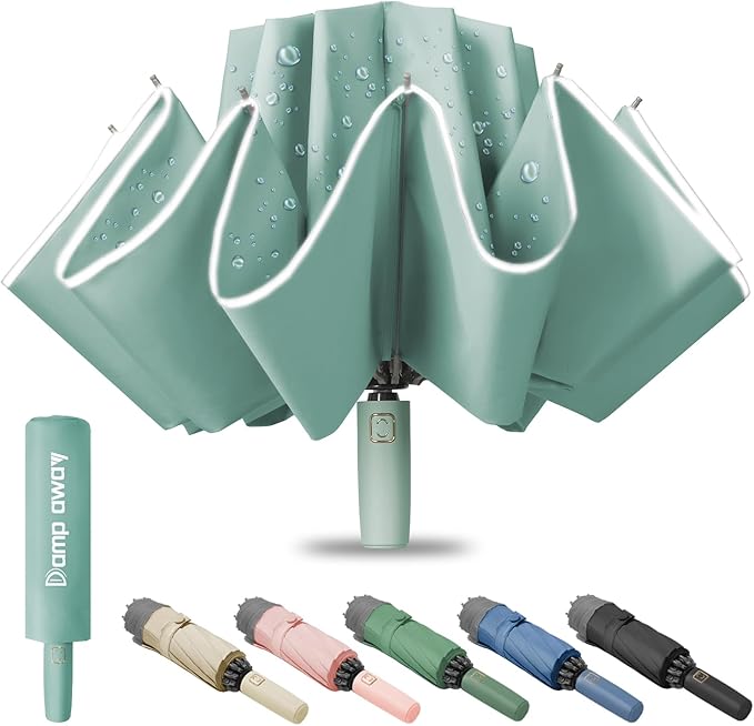 Windproof Travel Umbrella for Rain, Large Portable Reverse Folding Car Umbrella, Inverted Design, Compact Auto Open Close with Durable Waterproof Canopy, Fits Backpack/Women Men, 45.6 Inch