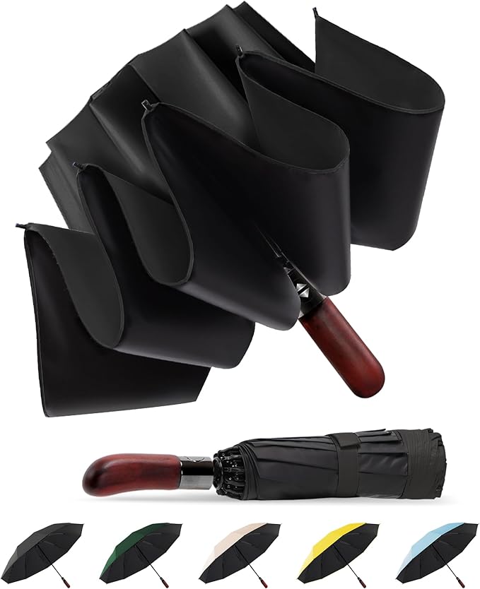 SoulRain 10 Ribs 46" Travel Sun & rain Automatic Reverse Umbrella, for Windproof Umbrella, Compact Parasol with 95% UV Protection for women and men