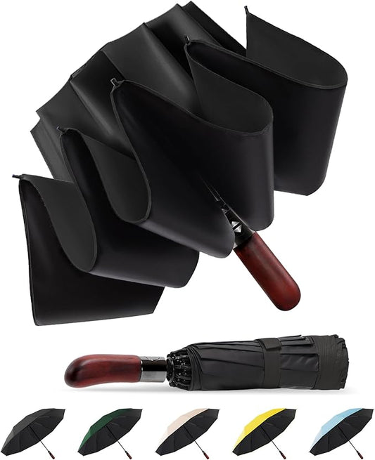 SoulRain 10 Ribs 46" Travel Sun & rain Automatic Reverse Umbrella, for Windproof Umbrella, Compact Parasol with 95% UV Protection for women and men
