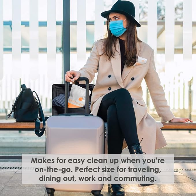 NEATwipes Hand Sanitizing Wipes | Travel Size | Disposable Wet Wipe & Biodegradable | Fresh Citrus Essential Oil | Soothing Aloe Vera | 24 Individually Wrapped Wipes