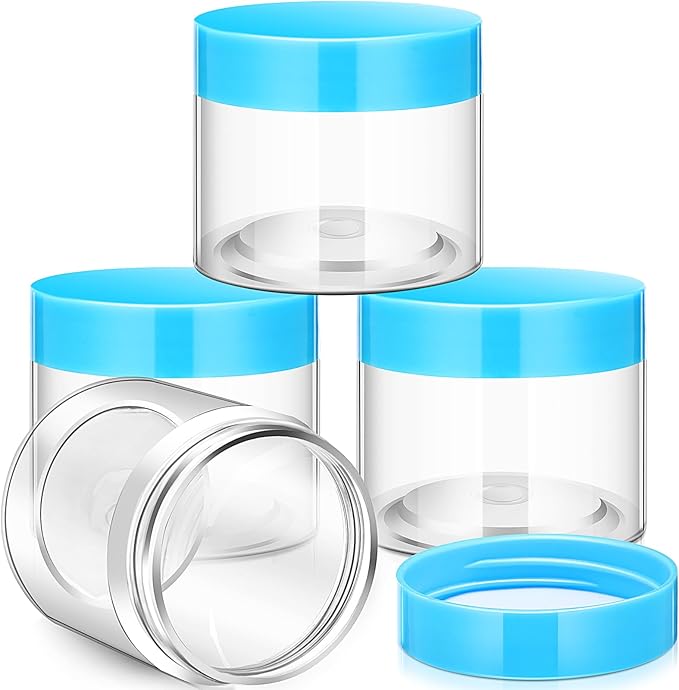 SATINIOR 12 Pack 6 oz Plastic Container Jars with Lids Round Clear Travel Cosmetic Container Slime Jars for Toiletries, Lotion, Cream, Ointments, Makeup, Rhinestone, Samples, Kitchen Storage(Blue)