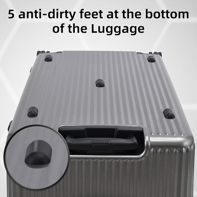 29 Inch Aluminum Checked Luggage with Side Opening Zipper, 40 * 37 * 77cm, 113L, Lightweight Hardshell ABS+PC Suitcase with TSA Lock, 360° Universal Wheels, Dark Gray