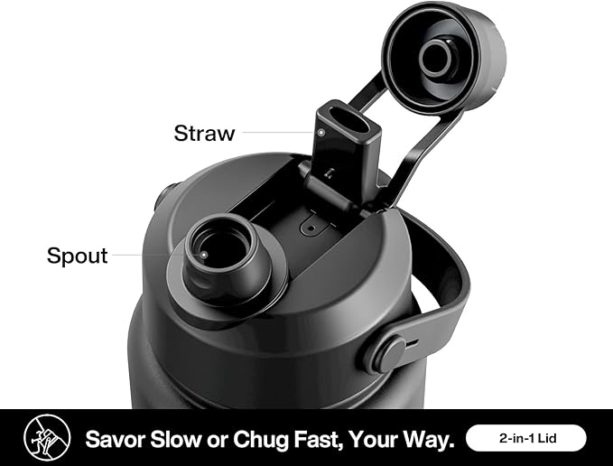 POWCAN 32 oz Insulated Water Bottle with 2-in-1 Straw and Spout Lid, Keep Cold 24H, Leak-Proof, BPA-Free, Double Wall Stainless Steel Water Bottle for Sports, Gym, Travel, and School (Dark Knight)