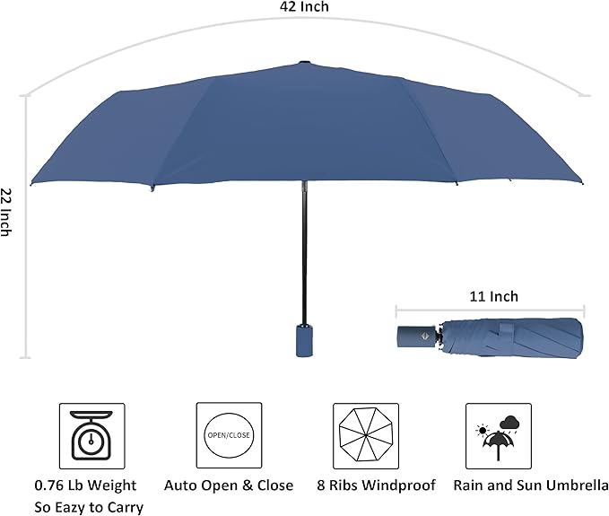 BAODINI Small UV Protection Travel Umbrella Compact for Rain and Sun UPF 50+ Windproof Portable 42 inch Umbrella for Women and Men
