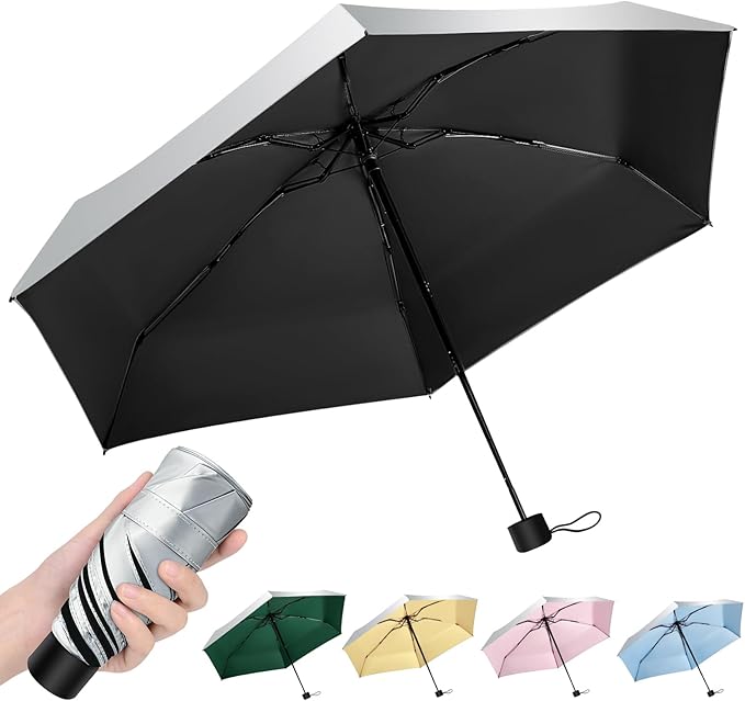 Travel Mini UV Umbrella for Purse Handbag Backpack in Small Size Sun & Rain Protection Compact Lightweight Tiny Pocket Umbrella for Kids Women Men
