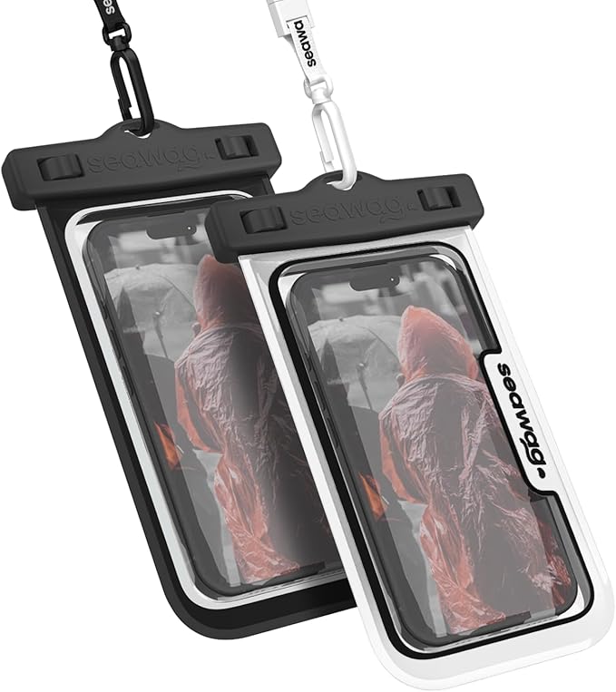 SEAWAG Next Waterproof Phone Case with Lanyard, Floating IPX8 Pouch for iPhone 17 16 Pro Max 15 14 13 12 11 & Samsung Galaxy S25 S24, Beach Cruise Travel Essentials, 2 Pack Black and White