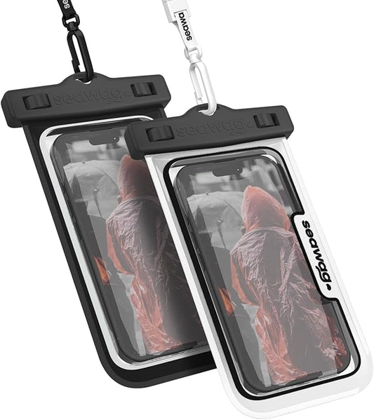 SEAWAG Next Waterproof Phone Case with Lanyard, Floating IPX8 Pouch for iPhone 17 16 Pro Max 15 14 13 12 11 & Samsung Galaxy S25 S24, Beach Cruise Travel Essentials, 2 Pack Black and White