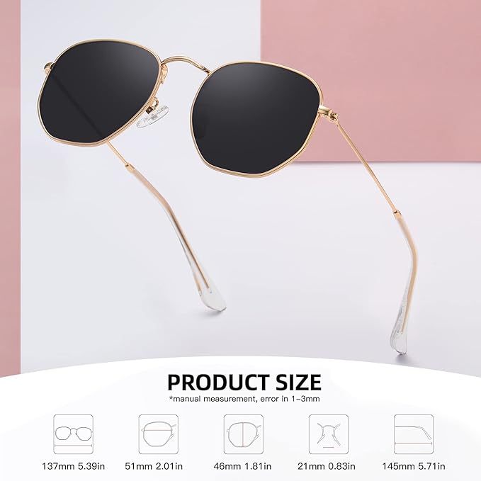 MEETSUN Polarized Hexagon Sunglasses for Women Men Polygon Square Sun Glasses UV400 Protection Metal Frame