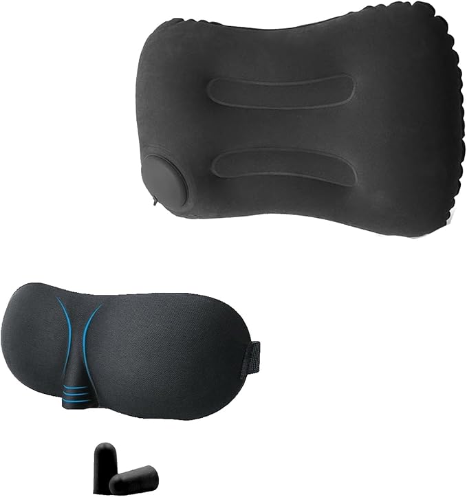 Portable Travel Sleep Comfort Set for Plane Sleep Kit at Plane Inflatable Travel Pillows Eye Mask Ear Plugs for Airplane Essentials for Seat Airplane Gadgets for Sleep Comfort (C)