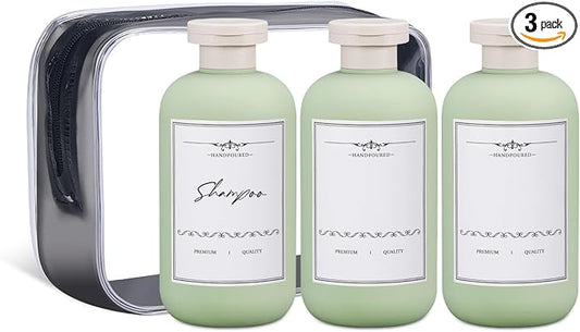 ASEVAT 10 oz Travel Refillable Shampoo and Conditioner Bottles, Travel Bottles for Toiletries, Plastic Squeeze Bottles with Flip Cap for Lotion, Liquids (3Pcs)