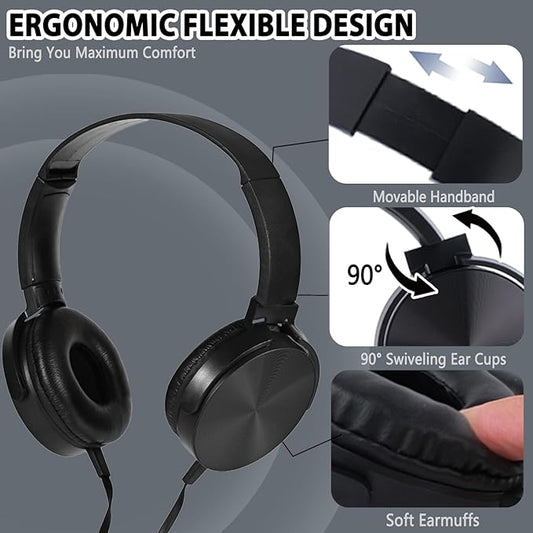 Bulk Headphones with Microphone 10 Pack for Classroom Kids, Wholesale Heavy Duty Wire Headsets with Mic Class Set for School Students Teen Children(HY450, Black)