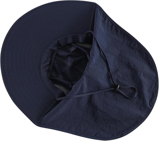 LLmoway Wide Brim Sun Hat with Neck Flap for Men Women Summer Outdoor UV Protection Breathable Fishing Hats with Strap