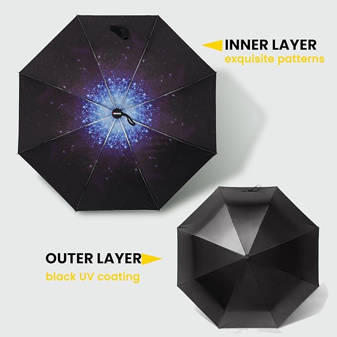 SIEPASA Compact Travel Umbrella - Windproof Auto Open/Close, Small Folding Umbrella for Rain - Lightweight & Durable with Fiberglass Frame, Waterproof Canopy - Fits Backpack, Purse, Suitcase. (Starry)