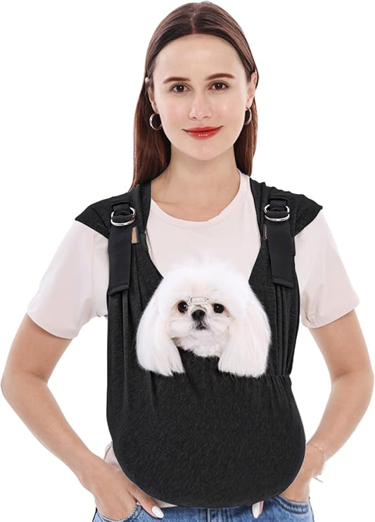 Supet Dog Carrier Sling for Small Dogs, Front Facing Cat Sling Carrier Chest, Hands Free Pet Sling Carrier, Adjustable Dog Front Carrier, Reducing Back Pain, Anti Pet Anxiety (Black, Regular)