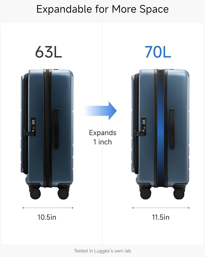 LUGGEX Checked Luggage with Spinner Wheels, FLO5 Expandable Polycarbonate Hard Shell Suitcase with TSA Approved Lock (FX-Core, Blue, 24 Inch)