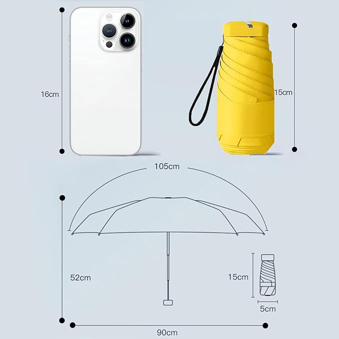 Windproof Mini Travel Umbrella with UPF 50+ Sun & Rain Protection - Ultra Compact & Lightweight, Pocket-Sized for Any Bag, Eco-Friendly Quick-Dry Fabric in Trendy Colors