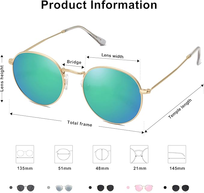 SOJOS Small Round Polarized Sunglasses for Women Men Classic Vintage Retro Shades UV400 SJ1014