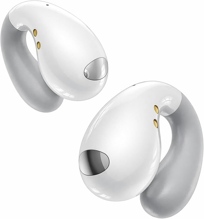 Ultra Open Ear Earbuds - Ergonomic Clip-On Earbuds, Open Wireless Headphones with Over-Ear Fit, Bluetooth Audio Buds for Running, Gym with Long Battery Life, Pure White