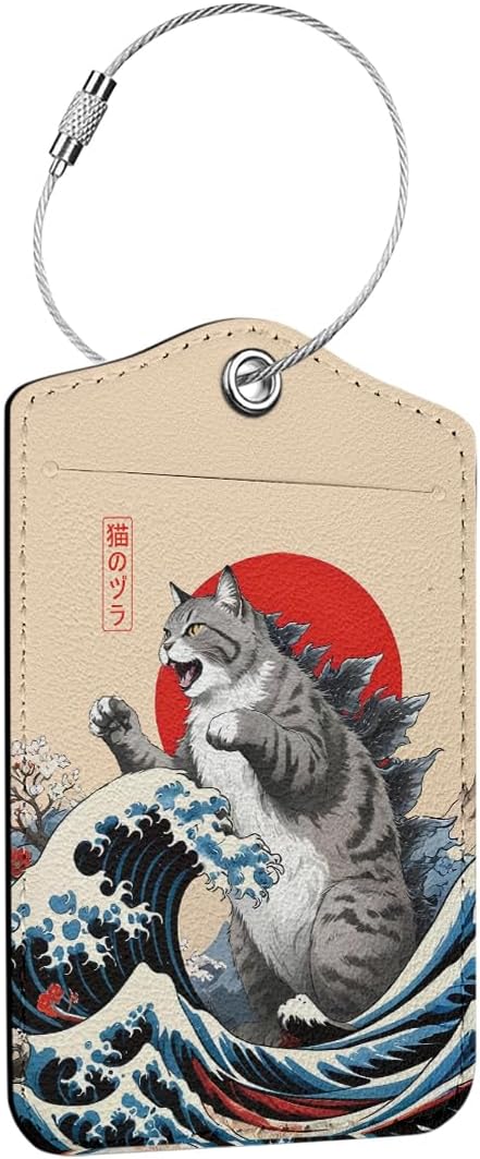 Funny Japanese Cat Luggage Tag, Suitcase Tags with Privacy Flap and Metal Loop, Luggage Tags for Suitcases, Identifiers Travel Essentials Bag Tag, Cat Lovers Gifts for Women Girls Friends
