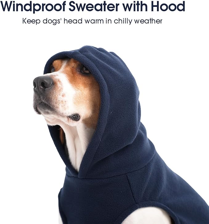 IECOii Dog Sweatshirt for Large Dogs, Hooded Fleece Vest with Leash Hole, XXXL Dogs Sweater for Giant Breed,Warm Polar Fleece Large Dog Hoodie for Fall Winter,Labrador,Doberman, Blue, 3XL