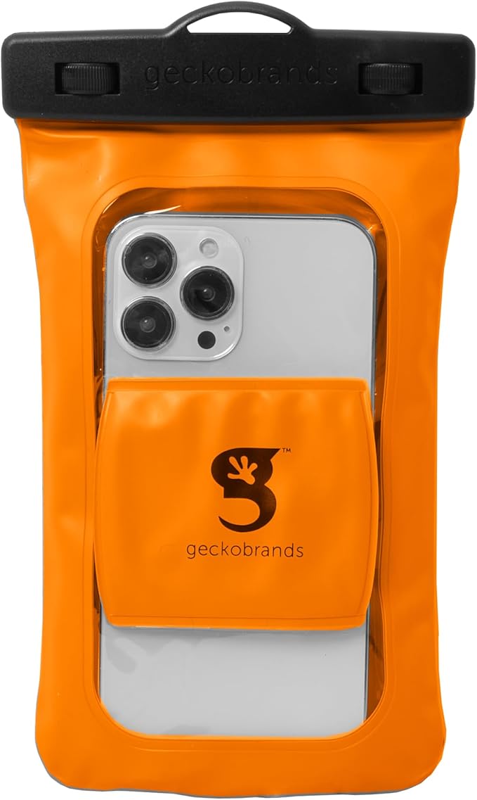geckobrands Float Phone Dry Bag with Arm Band - Floating Watertight Dry Bag Phone Pouch, Fits Most iPhone and Samsung Galaxy Models Orange