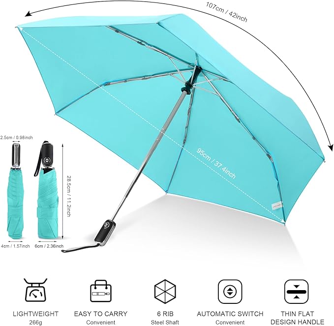 LEAGERA Compact Travel Umbrella for Purse - Flat Handle, Waterproof for Light Rain